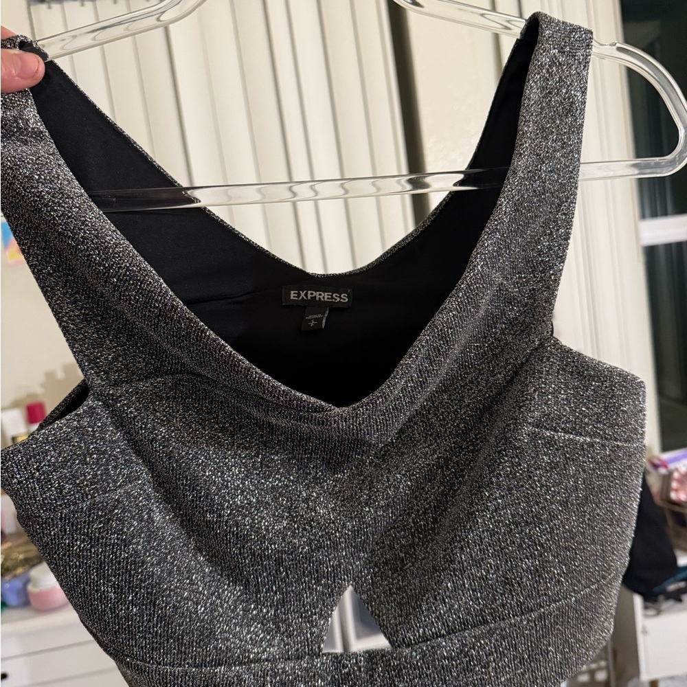 Express Silver Glitter Crop Top
